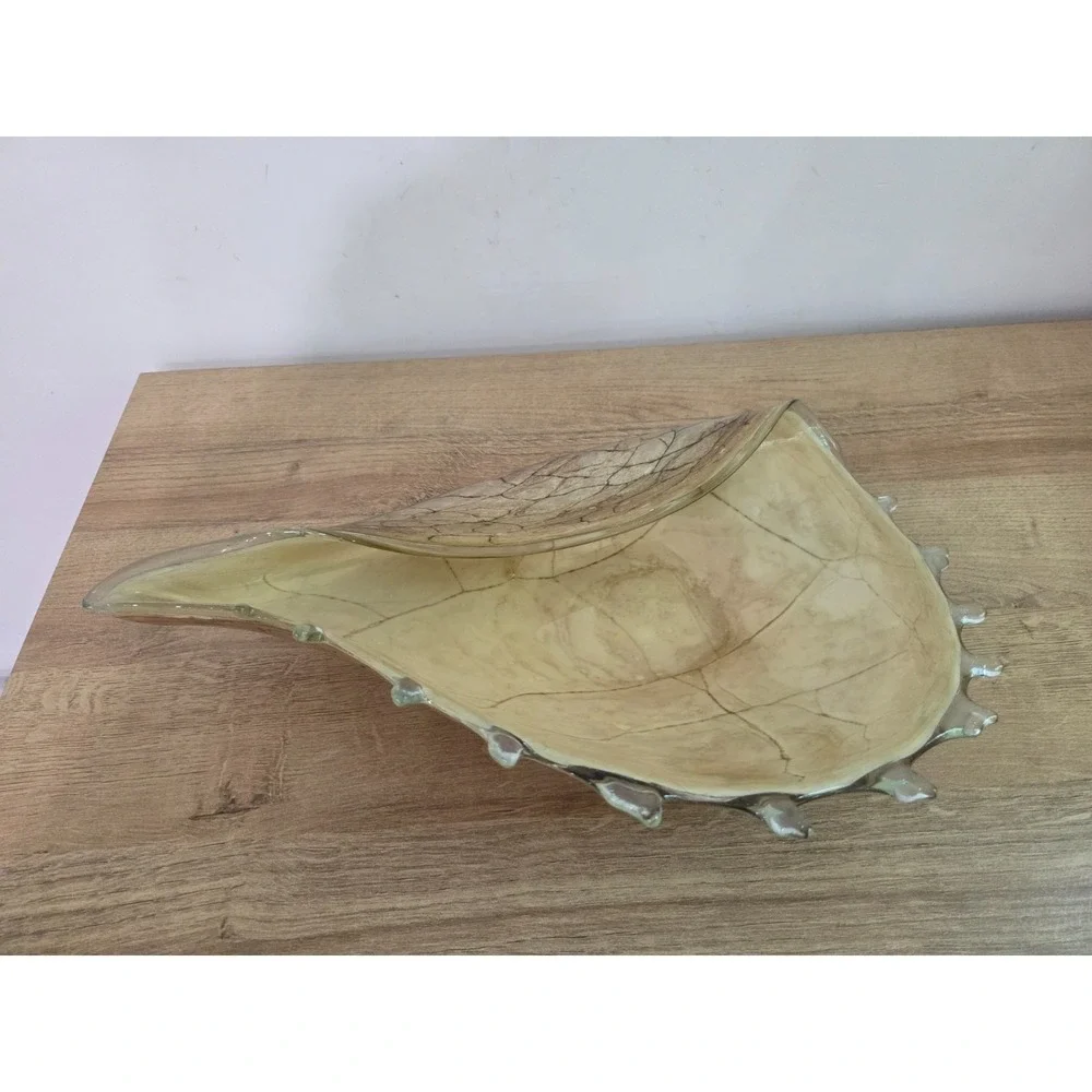 Krosno Jozefina Art Glass Poland Conch Shell Bowl Dish Centerpiece Large 16''